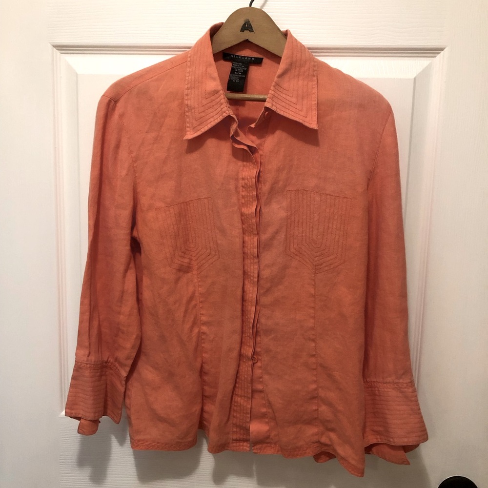 SilkLand Coral Button-Down Shirt with graphic embroidery Size Medium